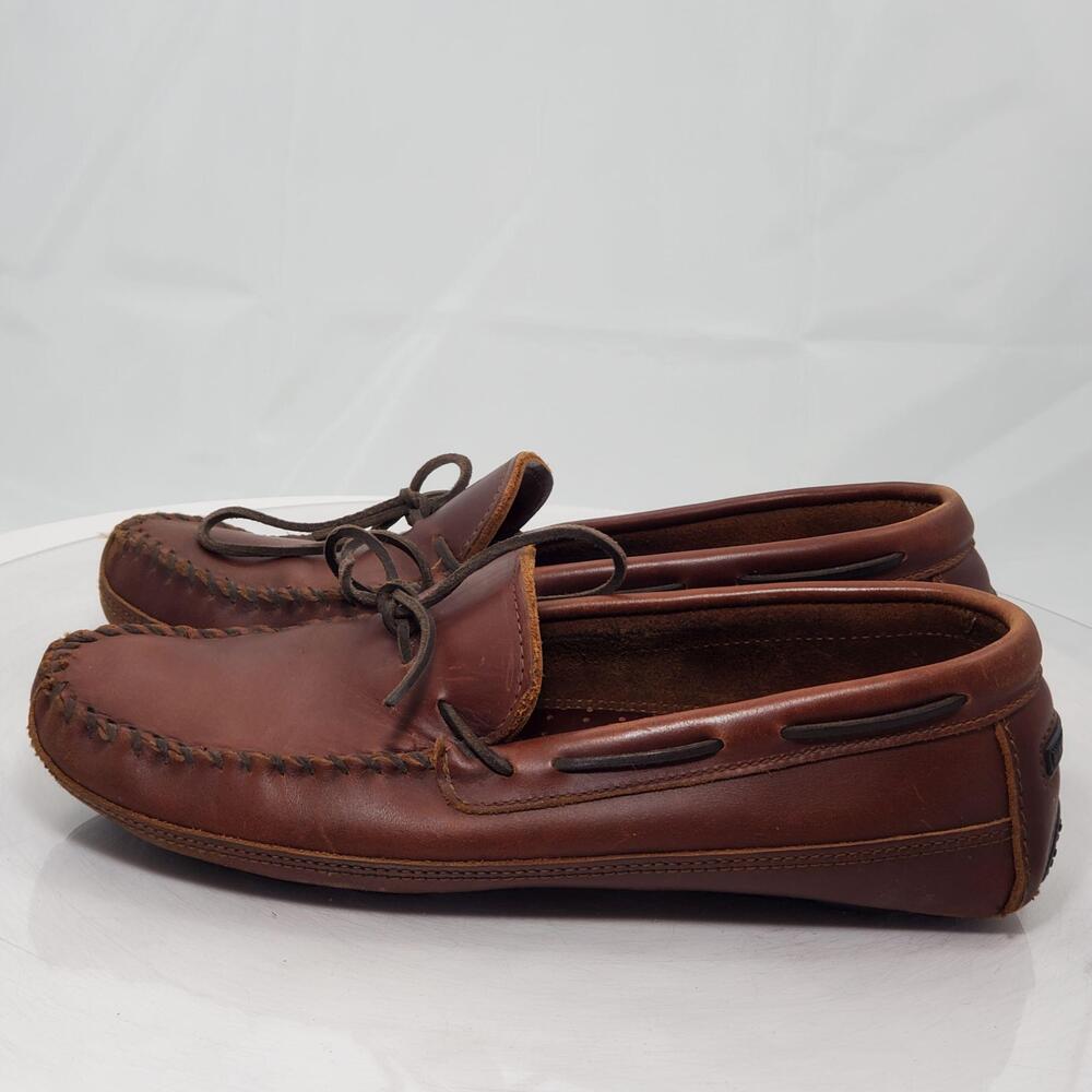 Minnetonka Moccasin 948 Driving Moccasins Men 11 Brown Leather Rubber Sole